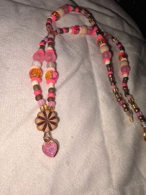 Handmade Pink Beaded Heart Necklace